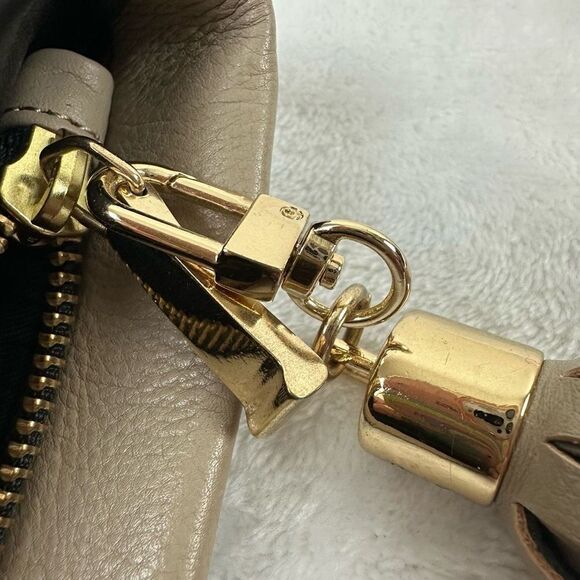 Halogen Colorblock Leather Clutch Black And Tan Top Zipper With Tassle - Picture 3 of 9